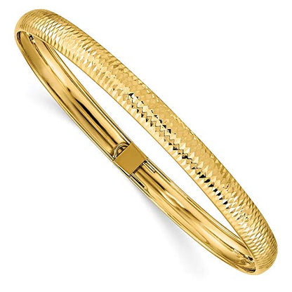 Sonia Jewels Real 14k Yellow Gold Textured Flexible Bangle Cuff Bracelet 7.5"