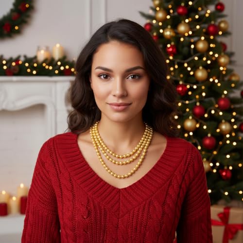 Pearl Necklaces for Women 60'' 70" Long Pearl Necklace 15.75'' Pearl Choker Necklace Chunky Bead Layered Faux Pearl Dangle Wedding Bridal 1920s Gatsby Christmas Costume Jewelry Gifts - color: Gold-60”