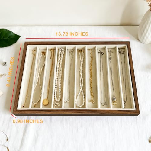 2 Pcs Large Velvet Jewelry Trays for Drawers Stackable Jewelry Drawer Organizer Inserts for Vendors Jewelry Display for Rings Necklace Bracelets Earrings and Studs Earrings (Beige, 2 Pcs 10 Grids)