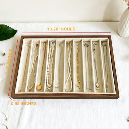 2 Pcs Large Velvet Jewelry Trays for Drawers Stackable Jewelry Drawer Organizer Inserts for Vendors Jewelry Display for Rings Necklace Bracelets Earrings and Studs Earrings (Beige, 2 Pcs 10 Grids)