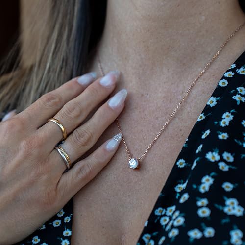 SERASAR Solitaire Necklace Women Rose Gold Stainless Steel Chain Birthday - color: Rosegold, style: Zirconia