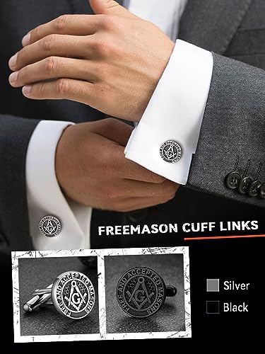 FaithHeart Mens Cufflinks, Norse Viking Tuxedo Shirt Cuff Links, Stainless Steel Cuff Links and Shirt Studs, Gift Box - style: 04. Mason-Silver