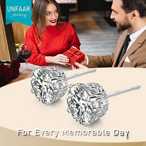 Round Cut Cubic Zirconia Stud Earrings for Men Women | Brilliant CZ Simulated Diamond, 18K White Gold Plated Sterling Silver, Hypoallergenic - color: White Gold