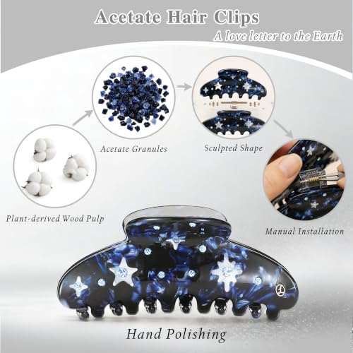 Luxury Italian Designed Large Claw Clip for Thin Hair & Thick Half Ups, 4.3 Inch Cute Acetate French Hair Clips for Women, Non-Slip Secure Updos & Chic Daily Styles, Deep-sea Blue - color: Deep-sea Blue