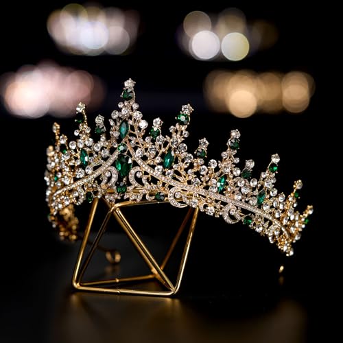 SWEETV Crystal Wedding Tiara for Women, Royal Queen Crown Headband, Rhinestone Princess Hair Accessories for Prom Birthday - color: 2.Green