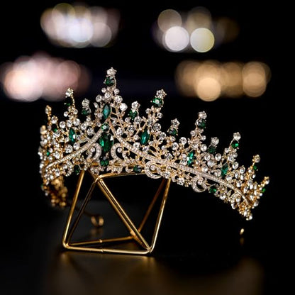 SWEETV Crystal Wedding Tiara for Women, Royal Queen Crown Headband, Rhinestone Princess Hair Accessories for Prom Birthday - color: 2.Green