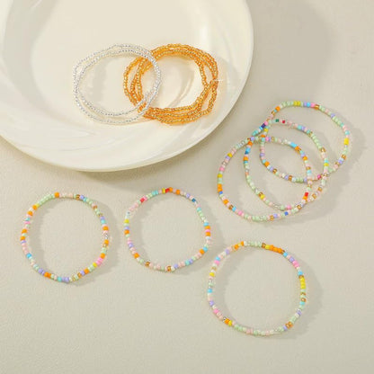 8-20Pcs Colorful Bohemia Seed Beaded Bracelets Handmade Adjustable Stackable Rainbow Beads Stretch Bracelets Anklet Multilayer Vacation Elastic Bangle for Women Summer Beach Boho Jewelry Gift - style: 11pcsA