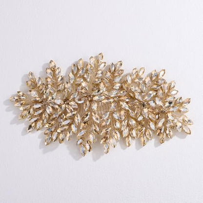 Bridal Rhinestone Hair Comb Large Rhienstone Wedding Headpiece Handmade Crystal Hair Comb for Bride Wedding Hair Accessories for Women (champagne) - color: champagne