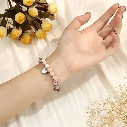 MIXJOY Inspirational Gifts for Women, Heart Charm Pink Elastic Beads Bracelet, Positive Affirmations Get Well Soon Gifts - style: steel heart little reminders pink
