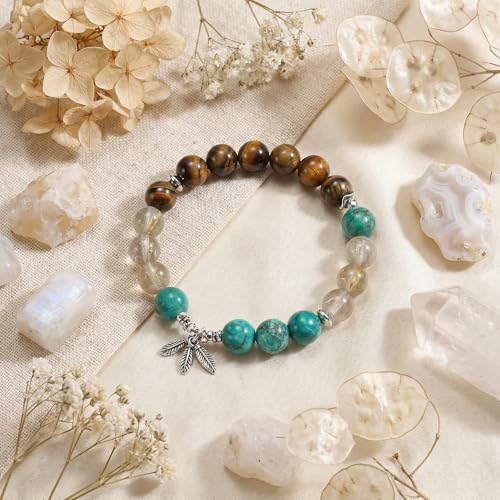 Natural Stone Beaded Bracelets for Women, 7 Chakra Healing Crystal Bracelet, 6mm/8mm Handmade Gemstone Stretch/Adjustable Bangle, Anxiety Relief Yoga Meditation Jewelry, Boho Amethyst Malachite Turquoise Bracelet Gift - color: Style 8