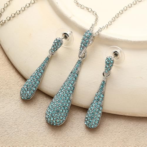 YINLI Full Crystal Rhinestone Gem Tear Drop Pendant Necklace Earrings Jewelry Sets - style: Style10