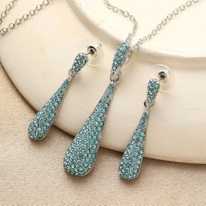 YINLI Full Crystal Rhinestone Gem Tear Drop Pendant Necklace Earrings Jewelry Sets - style: Style10