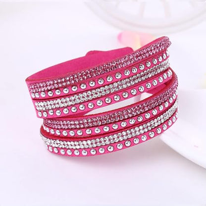 Long tiantian Leather Wrap Bracelets for Women Boho Multi Layered Bracelets Western Jewelry Hot Pink Accessories Birthday Gifts - color: hotpink