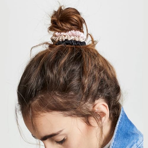LILYSILK 9 Pack 100 Real Mulberry Silk Scrunchies Black for Women Mini- Colorful Hair Bow Ties- Girls- Unique Bobble Elastics Hair Scrunchy- Soft Cute - color: 9pc-Mini