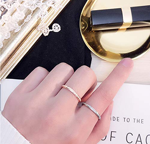 Women's Stainless Steel 2mm Thin Stacking Midi Rings Silver Rose Gold Sand Blast Finish Engagement Wedding Bands Size 3 to 10 - color: 2pcs (Silver, Rose-gold)