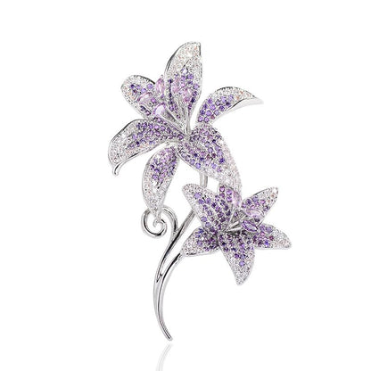 Flower Brooch for Women Rhinestone Pearl Zirconia Flower Lapel Pin Birthday Holiday Gift for Mother Wife Girlfriend - color: 02 Lily-5