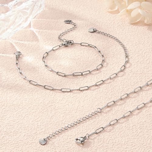 KYUNHOO 10pcs Paperclip Bracelets Chains Set with Adjustable Extender Chain | 6.3 Inches Paperclip Chain for Jewelry Making 304 Stainless Steel Bracelet Kit with Lobster Clasps Jewelry Findings - color: 3x9 paperclip silver