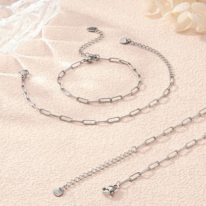 KYUNHOO 10pcs Paperclip Bracelets Chains Set with Adjustable Extender Chain | 6.3 Inches Paperclip Chain for Jewelry Making 304 Stainless Steel Bracelet Kit with Lobster Clasps Jewelry Findings - color: 3x9 paperclip silver