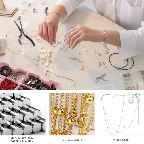 33FT 2mm 18K Gold Plated Satellite Bead Chains Roll Bulk for Jewelry Making | 304 Stainless Steel Gold Ball Beaded Twisted Curb Link Chains Spool for DIY Craft - color: Gold Big Beads Satellite Curb Chain