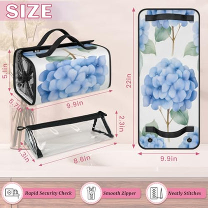 Blue Hydrangeas Hanging Roll Up Cosmetic Bag with 4 Removable Storage Bags Waterproof Foldable Toiletry Kit for Women - color: Multicolor 2