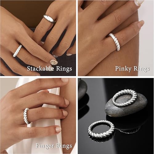 Non Tarnish Gold Chunky Rings for Women, 14K Gold Plated Statement Dome Rings Stacking Silver, Adjustable Mens Eternity Wedding Band Mixed Metal Jewelry Size 3-13 - color: Silver, size: 9, style: Chunky Twist Band
