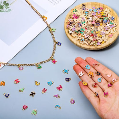 200 Pcs A-Z Metal Letter Charms for Jewelry Making, Capital Alphabet Charm Colorful Initial Charm Alphabet Enamel Pendant for DIY Bracelet, Necklace, Earrings, Jewelry Craft Making, Multicolor