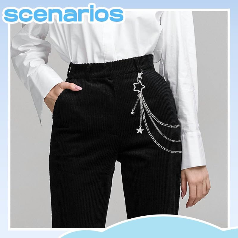 Goth Pants Chain Charms for Women Men Punk Layered Jean Chains Gothic Y2k Pocket Chain for Women Hip Hop Waist Chains - color: Star3