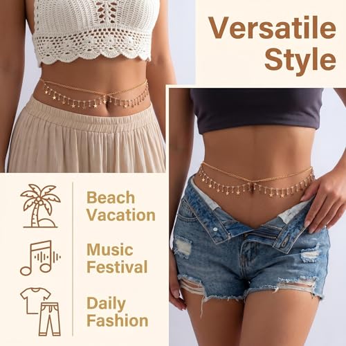 Layered Belly Waist Chain for Women - color: Gold star waist chain