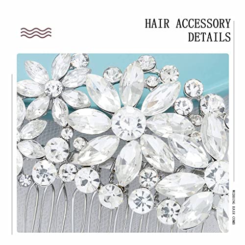 Olbye Wedding Hair Comb Rhinestone Hair Accessories Bridal Head Pieces Flower Bride Silver Crystal Headpiece Bridesmaids Head Side Combs Brides Accessories for Women (Silver C) - color: Silver C