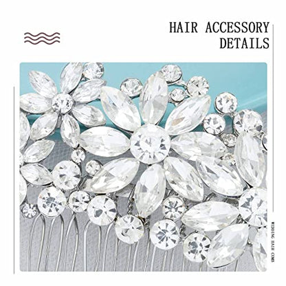 Olbye Wedding Hair Comb Rhinestone Hair Accessories Bridal Head Pieces Flower Bride Silver Crystal Headpiece Bridesmaids Head Side Combs Brides Accessories for Women (Silver C) - color: Silver C
