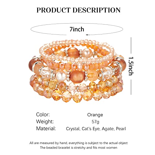 Noessla Beaded Boho Stretch Bracelet Colorful Stackable Crystal Beads Bracelets Trendy Costume Jewelry Mothers Day Gifts for Women - color: 21-Orange