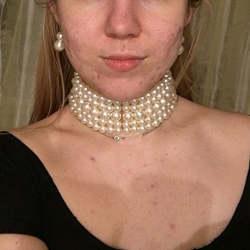 KOSMOS-LI Fashion Simulate Pearl Choker Necklace With Earrings Set - color: Ivory