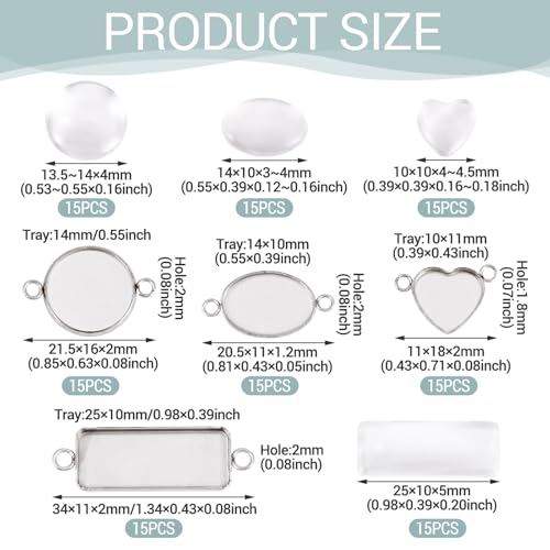 Craftdady Stainless Steel Pendant Cabochon Settings Heart Square Teardrop Flat Round Oval Rectangle Blank Bezel Trays Base Pendant with Glass Cabochons for DIY Earrings Necklace Jewelry - color: Stainless Steel Color 4 Styles