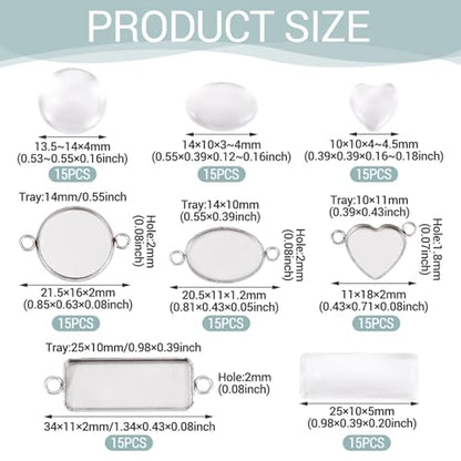 Craftdady Stainless Steel Pendant Cabochon Settings Heart Square Teardrop Flat Round Oval Rectangle Blank Bezel Trays Base Pendant with Glass Cabochons for DIY Earrings Necklace Jewelry - color: Stainless Steel Color 4 Styles