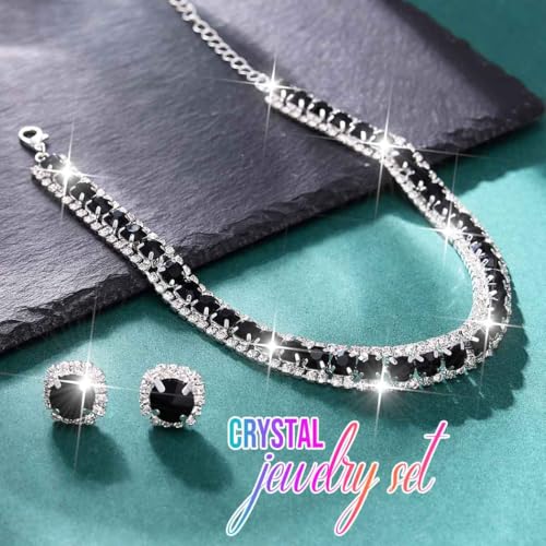 CLOACE Rhinestone Bridal Wedding Jewelry Set Sparkly Chocker Necklaces Earrings Prom Jewelry Accessories for Women - color: Black