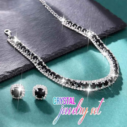 CLOACE Rhinestone Bridal Wedding Jewelry Set Sparkly Chocker Necklaces Earrings Prom Jewelry Accessories for Women - color: Black
