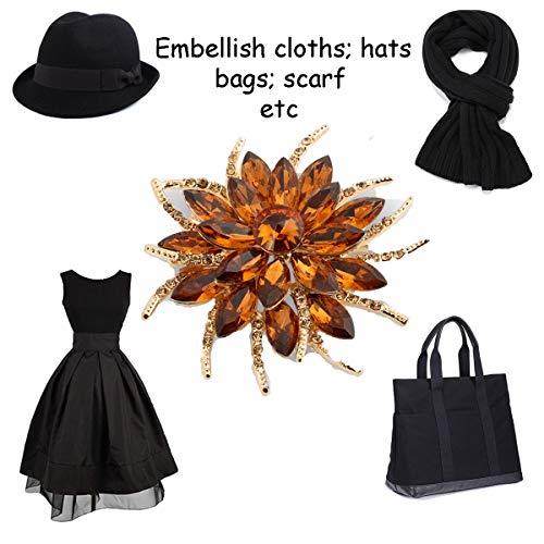 seven wolves Women's Austrian Crystal Brooch Wedding Flower Leaf Bouquet Brooch - color: 2-Black Champagne