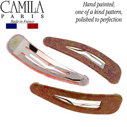 Camila Paris CP2932 French Hair Barrettes Clips, Snap Hair Slides Clic Clac for Women, Styling Girls Side Slide-in Metal Snap Pin Hair Accessories for Women. Strong Hold, No Slip Grip, Made in France - color: 3PK Rose 3.25"