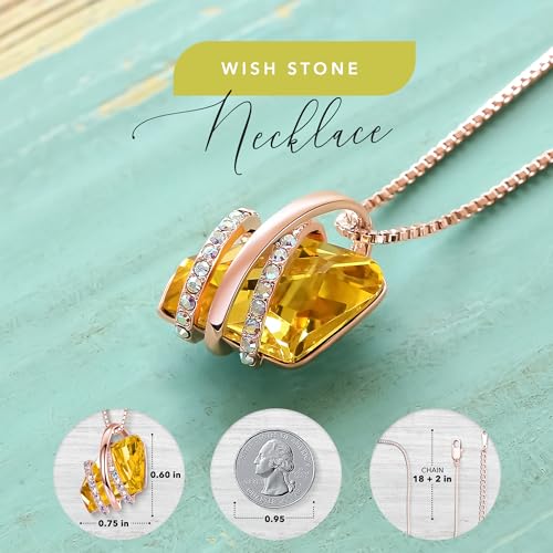 Leafael Wish Stone Pendant Necklace with Birthstone Crystal, 18K Rose Gold Plated/Silvertone, 18" + 2" - color: 111-November-Citrine Yellow-Rose Gold Plated