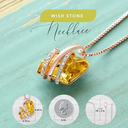 Leafael Wish Stone Pendant Necklace with Birthstone Crystal, 18K Rose Gold Plated/Silvertone, 18" + 2" - color: 111-November-Citrine Yellow-Rose Gold Plated