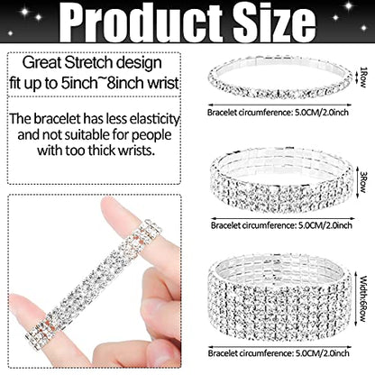Hicarer 9 Pcs Rhinestone Jewelry Set for Women Rhinestone Necklace Bracelet Bangle Earring for Bride Wedding Party Accessory - color: Silver