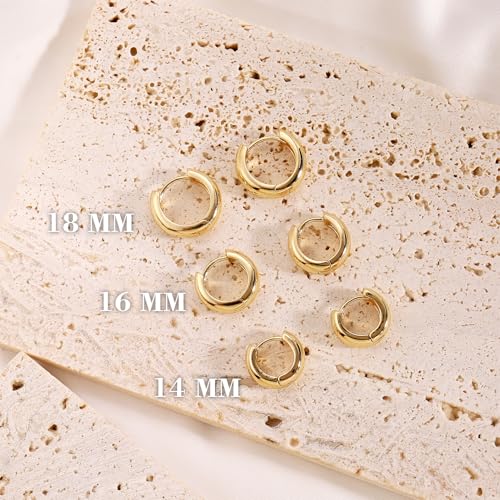 CONRAN KREMIX Small Thick Gold Chunky Hoop Earrings Lightweight Huggie Hoops For Women - color: Gold