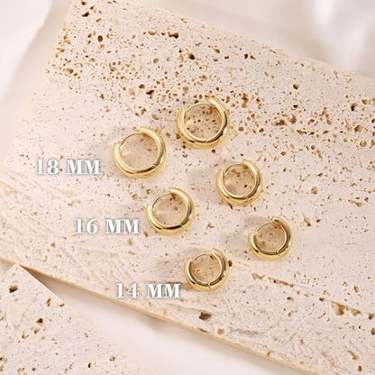 CONRAN KREMIX Small Thick Gold Chunky Hoop Earrings Lightweight Huggie Hoops For Women - color: Gold