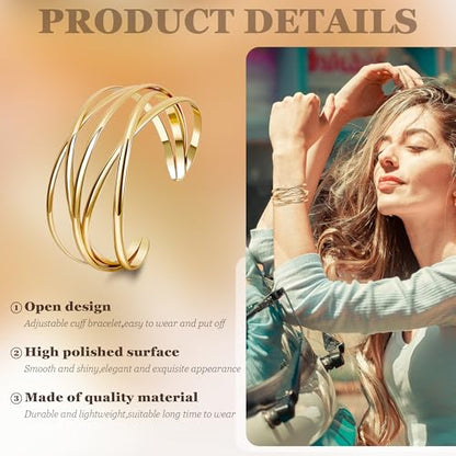 3Pcs Chunky Gold Cuff Bracelets Open Wide Bangle Bracelets Set for Women Minimalist Irregular Bracelet Statement Wrist Cuff Wrap Bracelet Jewelry - style: styleB gold