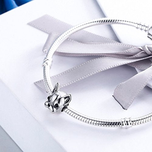 BISAER 925 Sterling Silver Charms for Bracelets Cat Dog Sloth Animal Beads Butterfly Fairy Heart Dangle Pendant Charms - color: Dog
