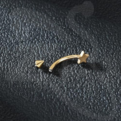 ZS 2 Pairs Stainless Steel Eyebrow Rings, 16G Curved Belly Rings Navel Barbell Helix Daith Tragus Earrings, 8/10mm Spike Vertical Labret Lip Piercing Jewelry - color: Gold,Star-L:8/10mm