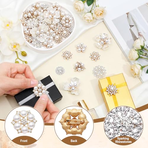 Sureio 45 Pcs Pearl Rhinestone Brooch Lapel Pin Set - color: White