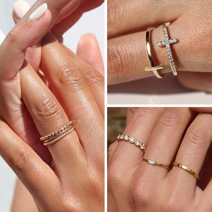 FAXHION 25 PCS Gold Stackable Rings Set for Women, Simple Twist Knuckle Finger Ring Trendy, Dainty Stacking Statement Thumb Rings Pack Jewelry Gift - color: A-gold