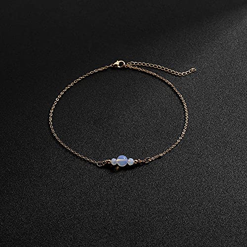 Dainty Simple Chain Anklet for Women 18k Gold/Silver Plated Summer Beach Beaded Evil Eye Moon Figaro Butterfly Satellite Cuban Pearl Flat Marina Anklet Gift - color: Transparent Bead-Gold