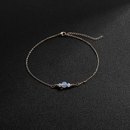 Dainty Simple Chain Anklet for Women 18k Gold/Silver Plated Summer Beach Beaded Evil Eye Moon Figaro Butterfly Satellite Cuban Pearl Flat Marina Anklet Gift - color: Transparent Bead-Gold